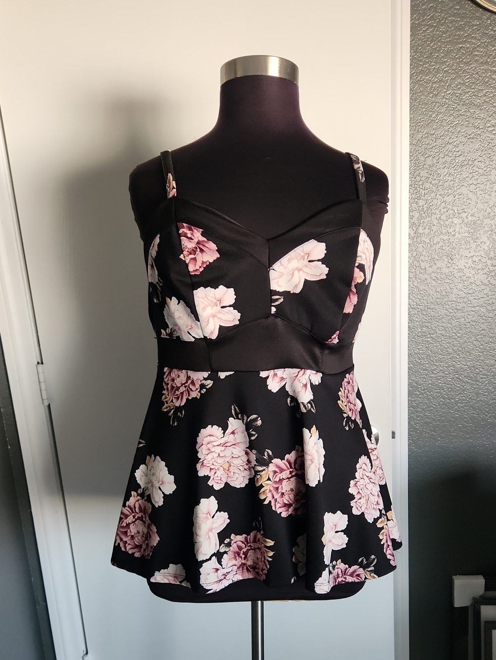 torrid Black Floral Peplum  Top - Pink Floral Print